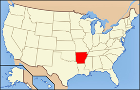 USA map showing locaion of Arkansas